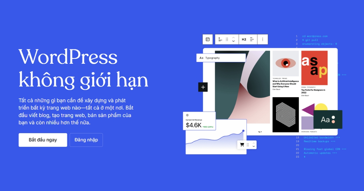 20 nền tảng tạo website miễn phí phổ biến nhất hiện nay 43 Truy cập vào trang WordPress thông qua đường link tại đây, rồi click vào Bắt đầu ngay