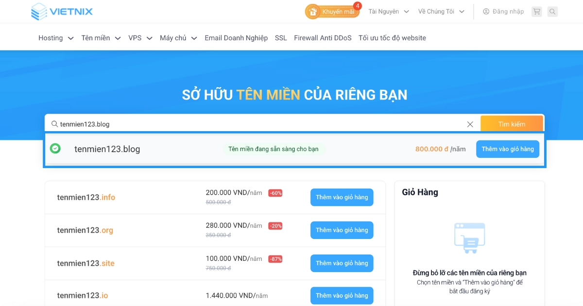 Tên miền .blog là gì? Định nghĩa, ưu điểm và cách đăng ký nhanh chóng từ A-Z 24 Ở bước này, bạn nhấn nút Thêm vào giỏ hàng.