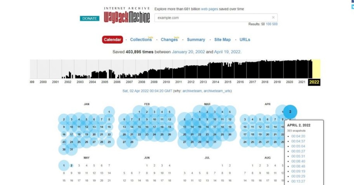 Kiểm tra lịch sử của tên miền bằng Wayback Machine