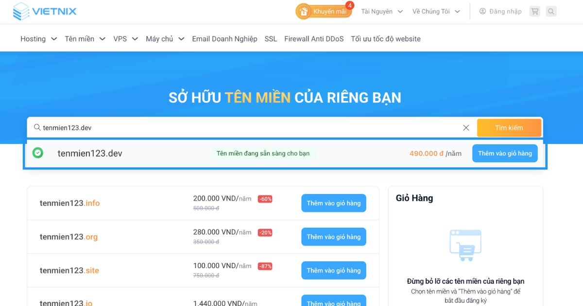 Tên miền .dev là gì? Giải mã sức hút của tên miền .dev với các lập trình viên 23 Bạn nhấn nút Thêm vào giỏ hàng để tiếp tục.