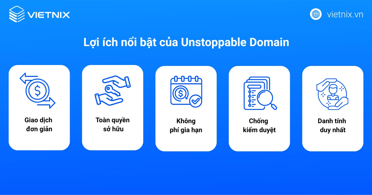 Unstoppable Domain là gì? Lợi ích và so sánh với tên miền truyền thống 24 5 lợi ích chính của Unstoppable Domain