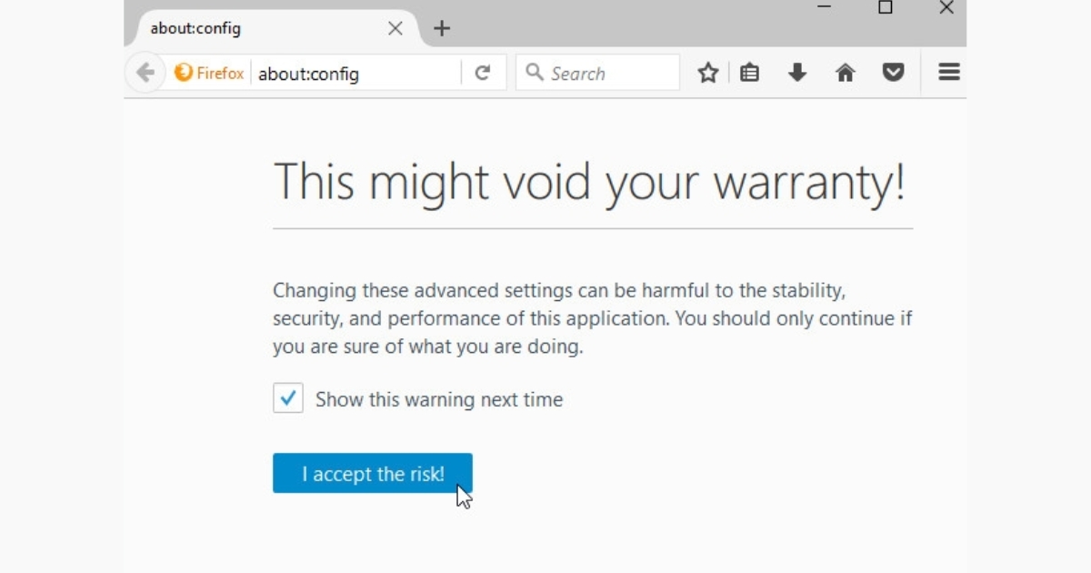 User Agent là gì? Cách xem, đổi User Agent và tối ưu cho website 41 Trên thanh địa chỉ, gõ about:config và nhấn Enter