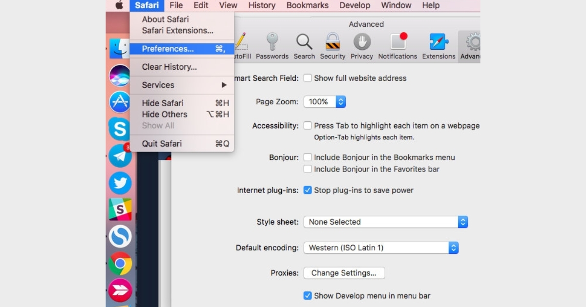 User Agent là gì? Cách xem, đổi User Agent và tối ưu cho website 46 Để bắt đầu, hãy vào Safari trên thanh menu và chọn Preferences....