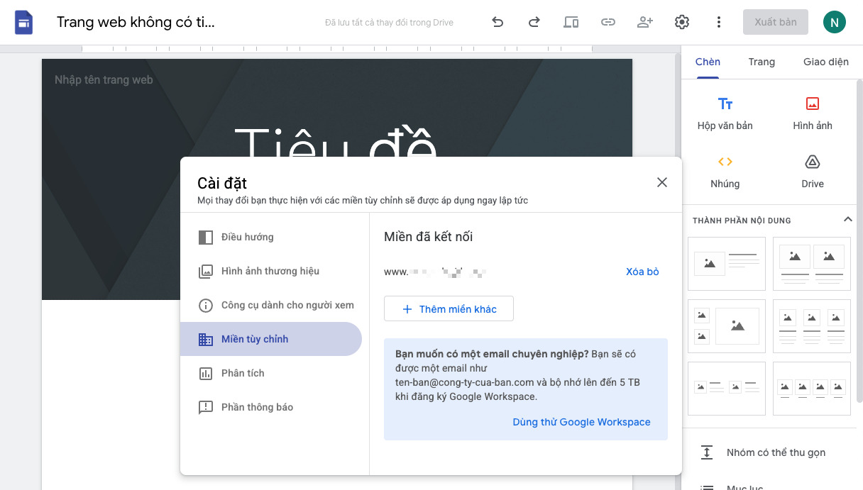 Hướng dẫn add tên miền vào Google Site chi tiết, đơn giản 26 Kết quả nhận được sẽ như hình minh họa.