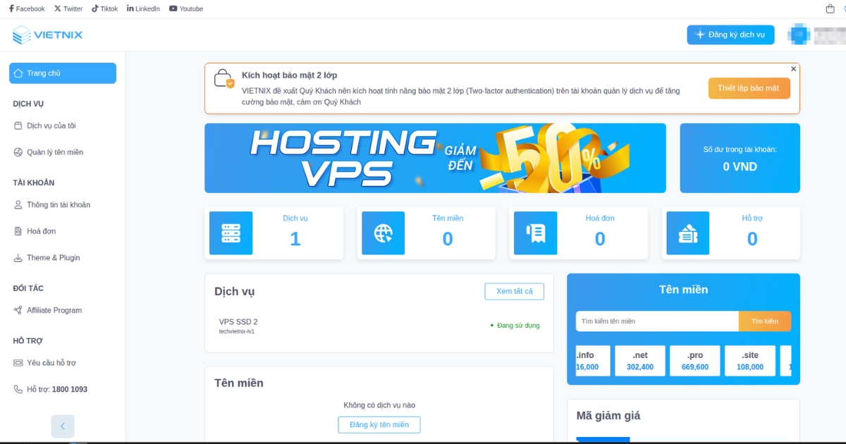 Đăng nhập vào tài khoản Vietnix
