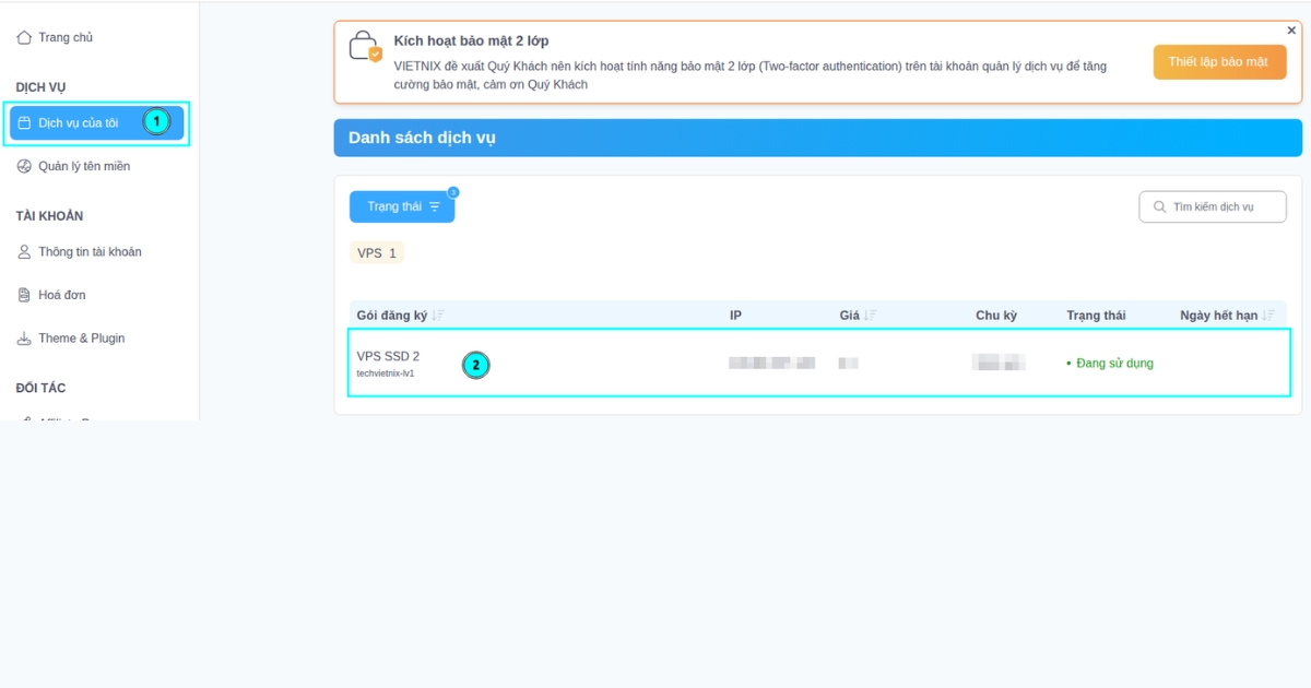 Chọn Dịch vụ của tôi và chọn gói VPS bạn cần cài lại