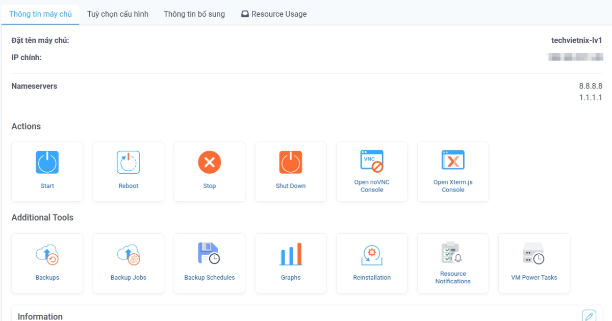 Các chức năng quản lý VPS