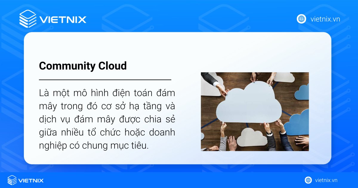 Community Cloud là gì? Ưu nhược điểm và ứng dụng thực tế 22 Community Cloud là một mô hình điện toán đám mây trong đó cơ sở hạ tầng và dịch vụ đám mây được chia sẻ giữa nhiều tổ chức