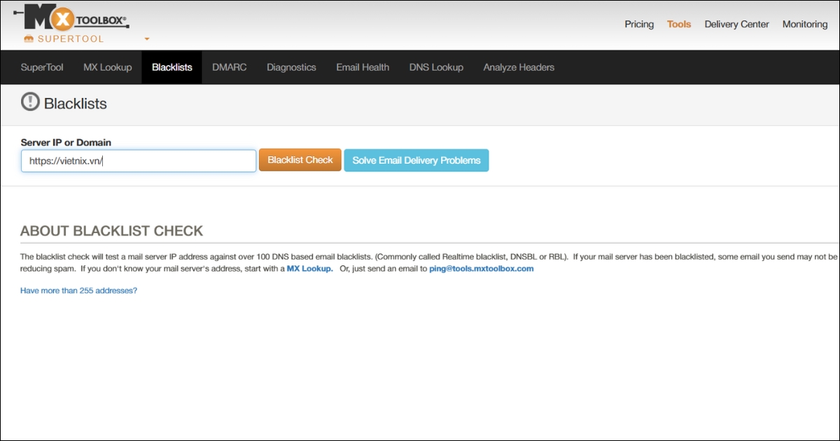 Domain Blacklist Check là gì? Nguyên nhân và 12 công cụ check blacklist domain 35 MXToolbox blacklist check