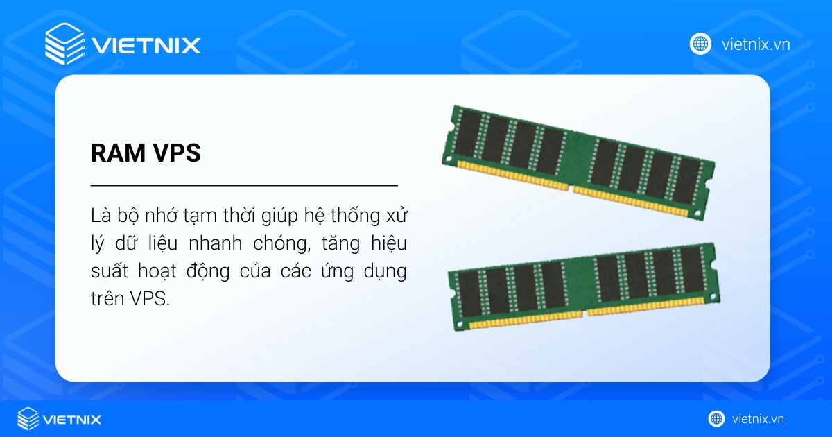 RAM VPS bao nhiêu là đủ? Cách chọn RAM phù hợp cho hệ thống 17 RAM trong VPS là bộ nhớ tạm thời giúp hệ thống xử lý dữ liệu nhanh chóng