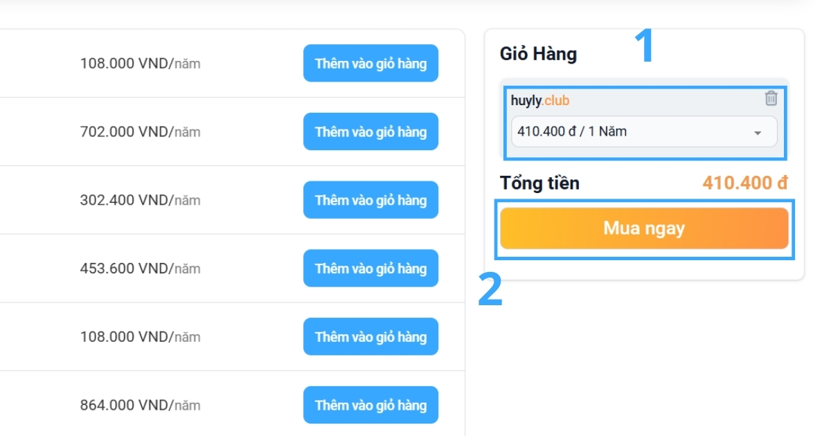 Tên miền .club là gì? Phát triển cộng đồng cùng với tên miền .club 26 Nếu đã chính xác, bấm Mua ngay để tiếp tục