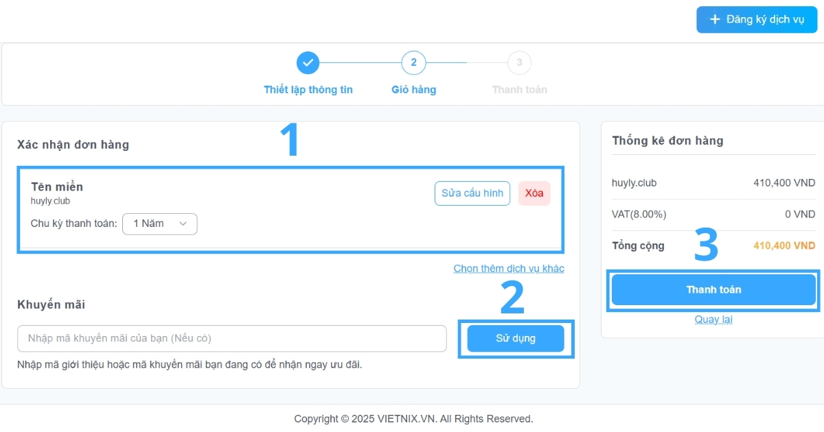 Tên miền .club là gì? Phát triển cộng đồng cùng với tên miền .club 27 Khi đã đủ thông tin, bấm Thanh toán