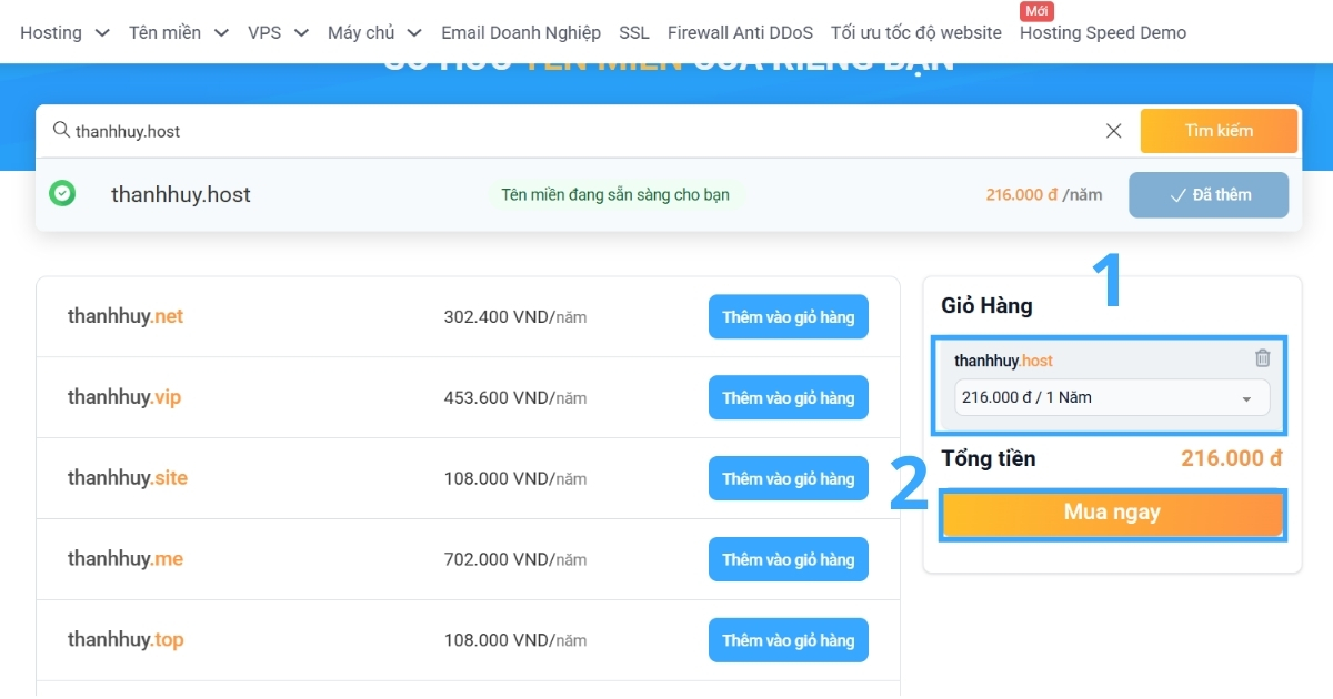 Bạn bấm nút Mua ngay để chuyển sang bước tiếp theo