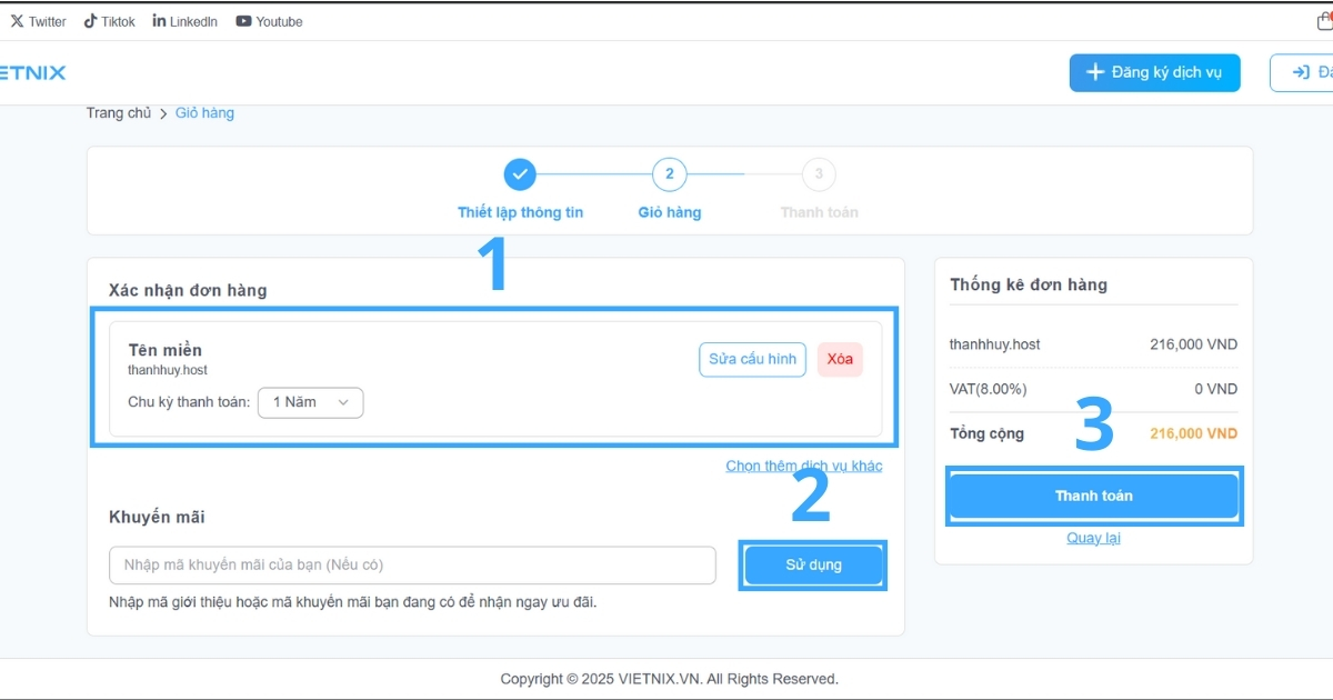 Khi hoàn tất, nhấn nút Thanh toán