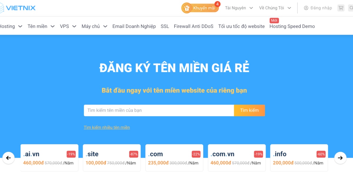 Tên miền .link là gì? Chi tiết cách đăng ký tên miền .link giá rẻ 24 Đầu tiên, bạn mở trình duyệt và truy cập vào trang Đăng ký tên miền của Vietnix