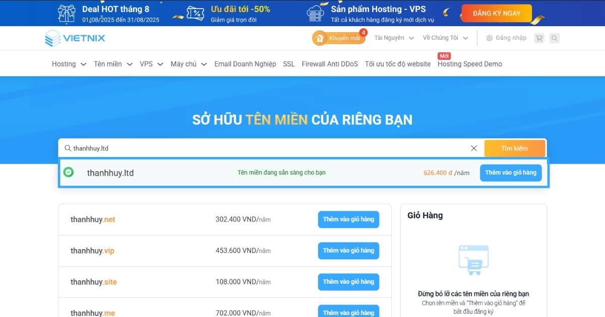 Tên miền .ltd là gì? Hướng dẫn đăng ký tên miền .ltd nhanh chóng 28 Bạn nhấn Thêm vào giỏ hàng để tiếp tục