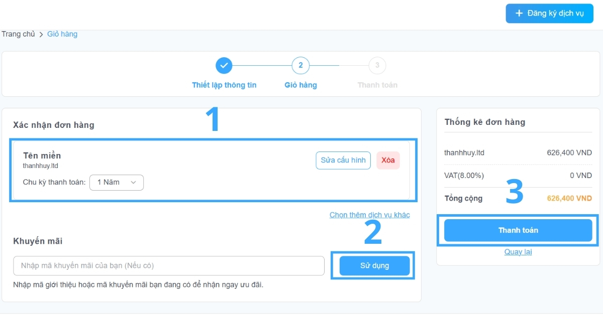Tên miền .ltd là gì? Hướng dẫn đăng ký tên miền .ltd nhanh chóng 30 Nhấn Thanh toán khi đã hài lòng với lựa chọn của mình