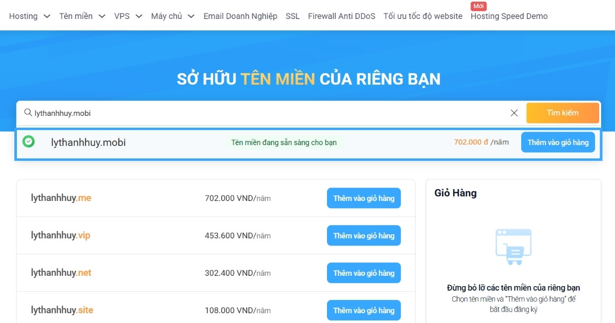 Tên miền mobi là gì? Tối ưu mạng di động với tên miền .mobi hiệu quả 25 Nhấn vào mục Thêm vào giỏ hàng để tiếp tục giao dịch