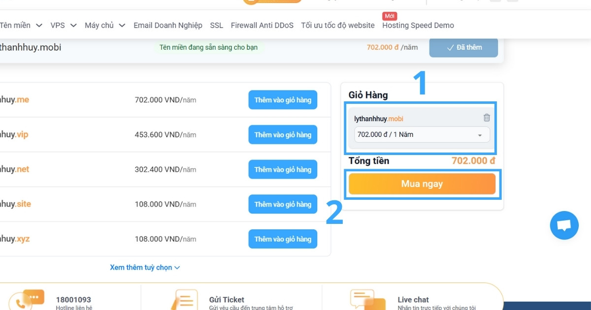 Tên miền mobi là gì? Tối ưu mạng di động với tên miền .mobi hiệu quả 26 Nếu đã hài lòng, nhấn vào nút Mua ngay