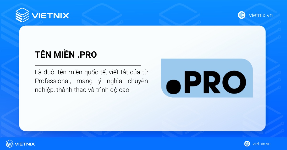 Tên miền .pro là gì? Cách đăng ký tên miền .pro để chuyên nghiệp hóa thương hiệu 22 Tên miền .pro là một tên miền quốc tế, viết tắt từ Professional