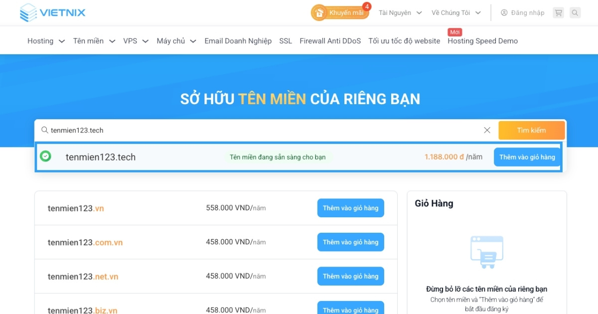 Tên miền .tech là gì? Ý nghĩa quan trọng và cách đăng ký tên miền .tech chi tiết 21 Bạn hãy nhấn Thêm vào giỏ hàng.