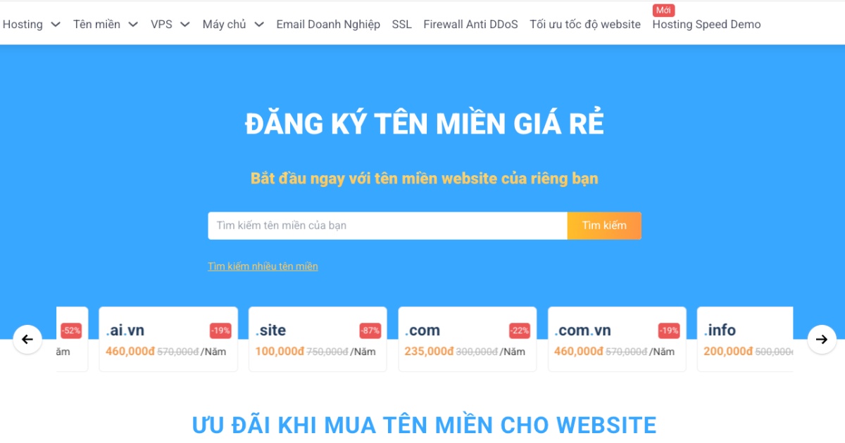 Đầu tiên, bạn truy cập trang đăng ký tên miền của Vietnix