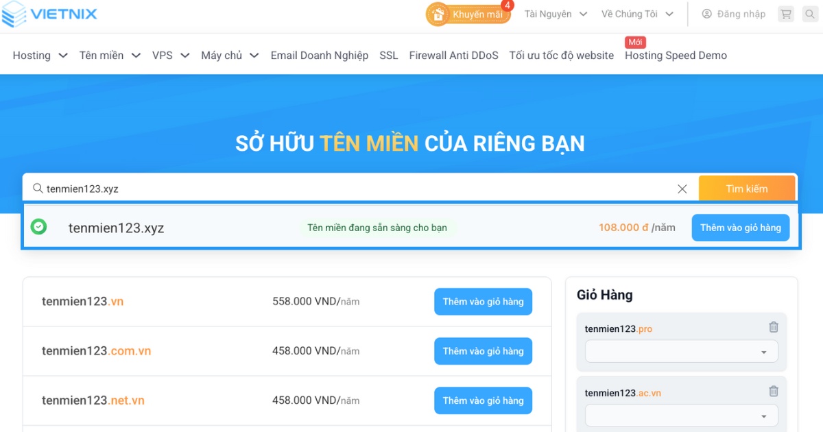 Tên miền .xyz là gì? Thủ tục đăng ký tên miền .xyz giá rẻ, chi tiết 25 bạn nhập vào tên miền .xyz mà mình muốn kiểm tra, sau đó nhấn nút Tìm kiếm