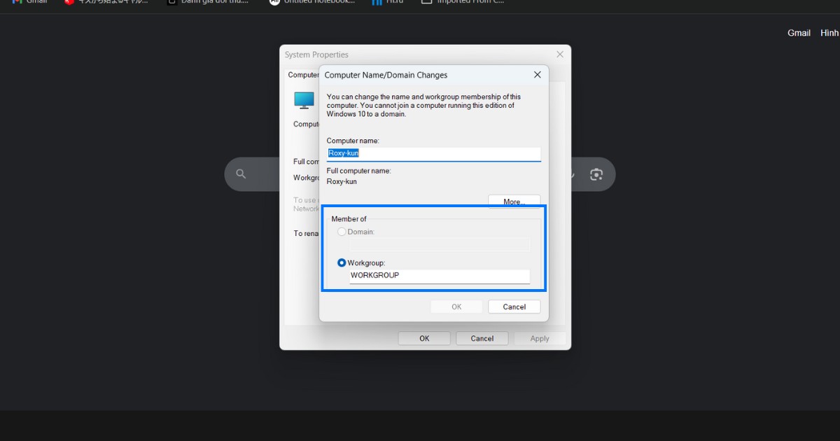 Cách Unjoin Domain Windows 10/11 chi tiết, dễ thực hiện 28 Sau đó bạn nhập một tên bất kỳ cho Workgroup (ví dụ: WORKGROUP) và nhấn OK
