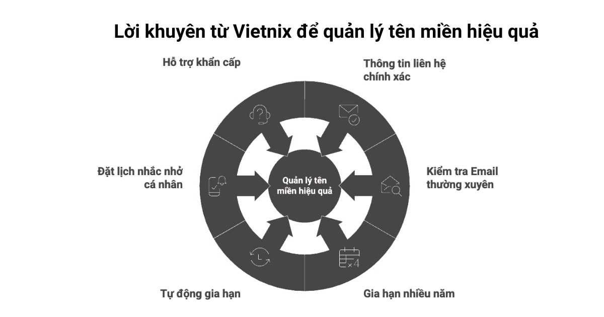 Vòng đời tên miền là gì? Các giai đoạn của tên miền Quốc tế & Việt Nam 17 Lời khuyên từ Vietnix để quản lý tên miền hiệu quả