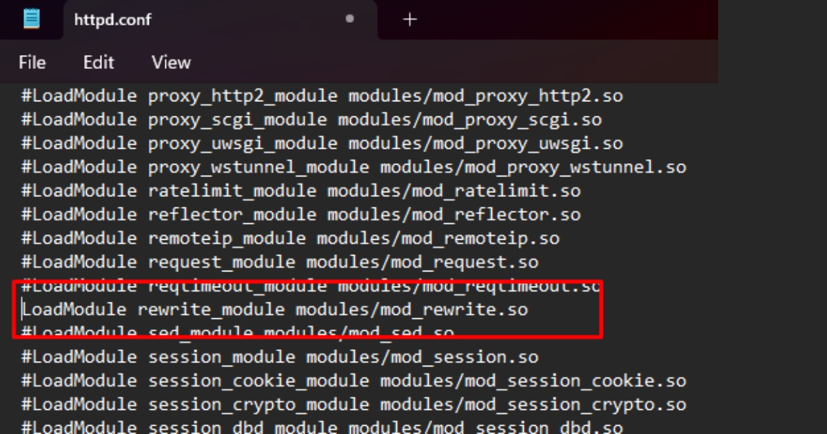 Apache là gì? Tổng quan kiến thức về Apache Web Server 54 Bỏ dấu "#" trước LoadModule rewrite_module modules/mod_rewrite.so