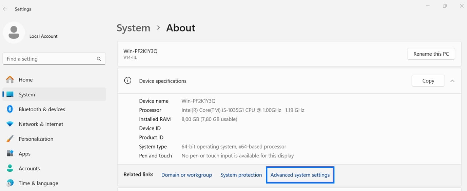 FQDN là gì? Hướng dẫn cách tìm FQDN chi tiết 31 Bạn cần chọn System và nhấn vào Advanced system settings