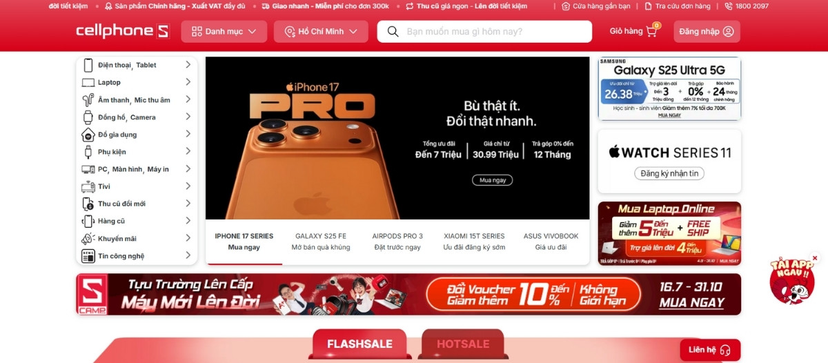 Header website là gì? Những điều cần biết về header website 25 Trang chủ của Cellphones