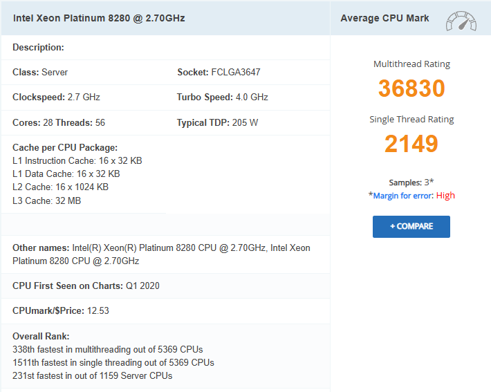 cpu intel xeon platinum