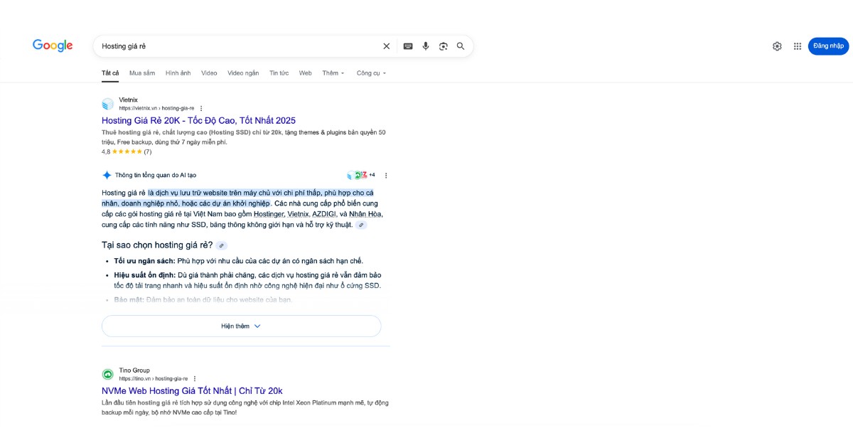 10+ cách kiểm tra thứ hạng website trên Google nhanh chóng và hiệu quả 31 Tìm kiếm từ khóa Hosting giá rẻ trên trình duyệt ẩn danh