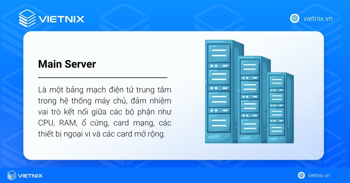 Main Server là gì? Lưu ý và cách chọn mua Main Server hiệu quả 16 Main Server là một bảng mạch điện tử trung tâm trong hệ thống máy chủ
