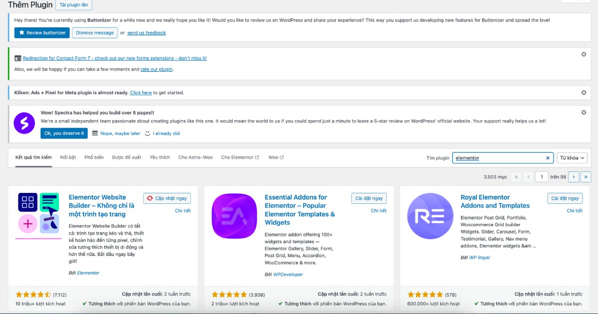 Cài đặt Elementor