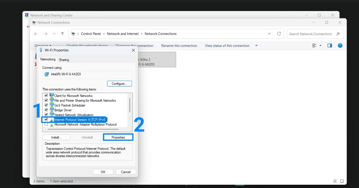 Public DNS là gì? Lợi ích, vai trò và hướng dẫn cấu hình chi tiết A-Z 49 Bạn cần lựa chọn Internet Protocol Version 4 (TCP/IPv4), sau đó nhấn Properties