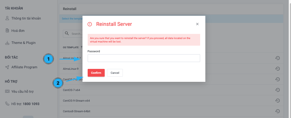 Hướng dẫn chi tiết cách reinstall VPS chi tiết và an toàn 27 Nhấn Confirm để xác nhận cài đặt