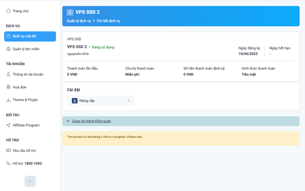 Hướng dẫn chi tiết cách reinstall VPS chi tiết và an toàn 28 Truy cập lại VPS để sử dụng