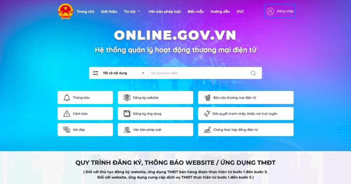 Tại sao phải đăng ký website với Bộ Công Thương? 23 Tại giao diện chính, bạn nhấn Đăng nhập