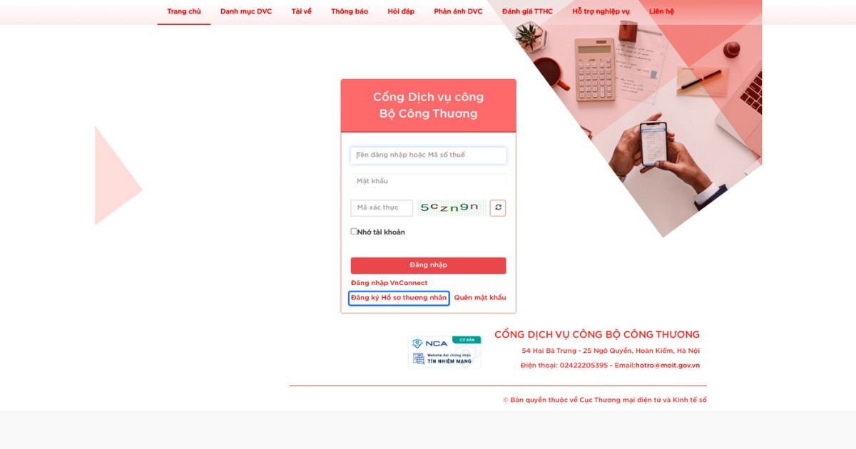 Tại sao phải đăng ký website với Bộ Công Thương? 24 Chọn Đăng ký hồ sơ thương nhân để bắt đầu quá trình đăng ký tài khoản