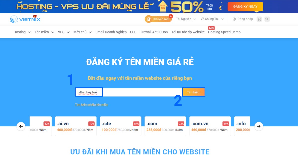 Tên miền .fun là gì? Cách đăng ký tên miền .fun chi tiết từ A đến Z 26 Nhập chính xác tên miền .fun mong muốn vào ô tìm kiếm, sau đó nhấn Tìm kiếm