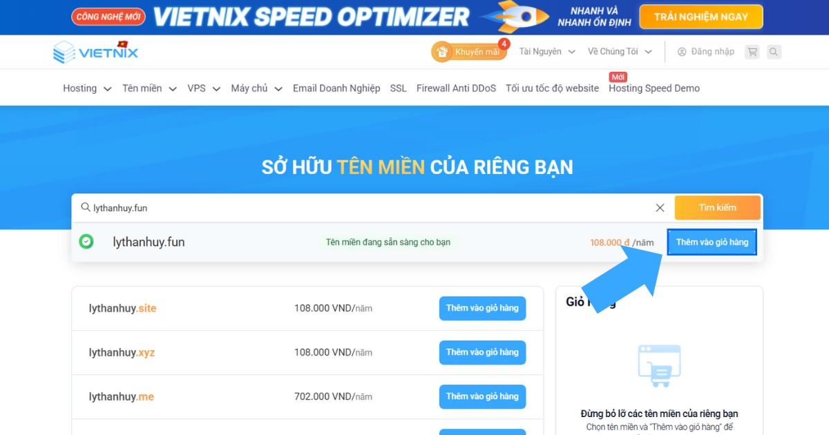Tên miền .fun là gì? Cách đăng ký tên miền .fun chi tiết từ A đến Z 27 Nhấn tiếp vào Thêm vào giỏ hàng