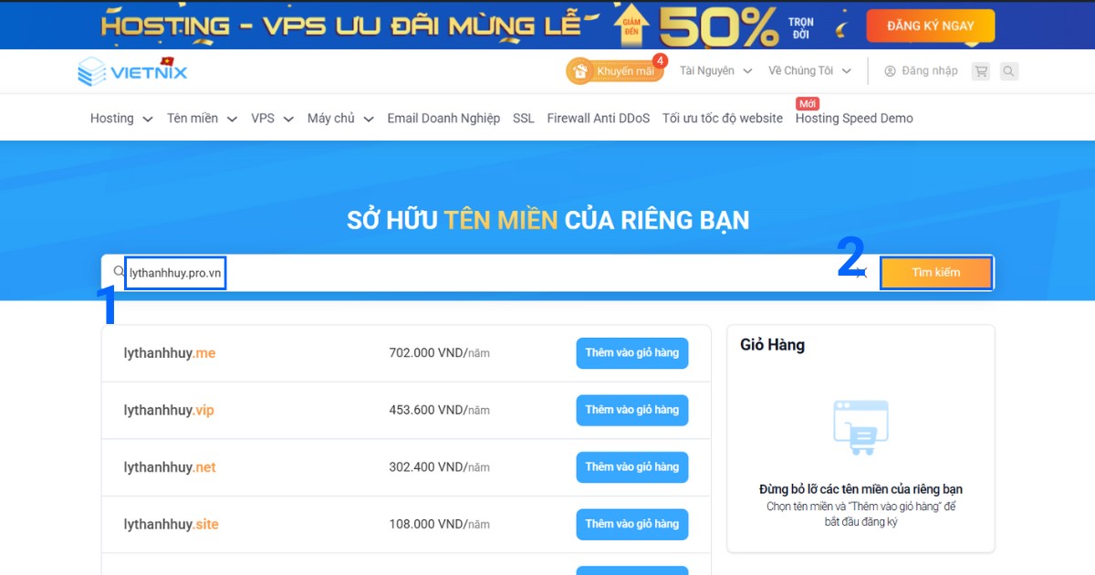 Tên miền .pro.vn là gì? Cách đăng ký tên miền .pro.vn chi tiết 38 Nhập chính xác tên miền .pro.vn mong muốn vào ô tìm kiếm
