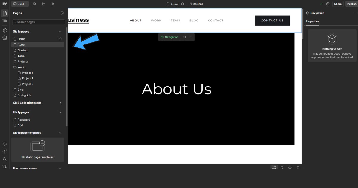 Webflow là gì? Ưu nhược điểm và quy trình thiết kế website với Webflow 61 Tạo cấu trúc website và liên kết
