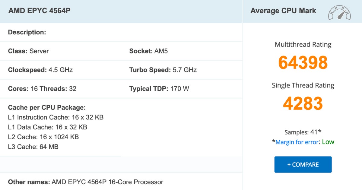 Điểm Benchmark của AMD EPYC 4564P