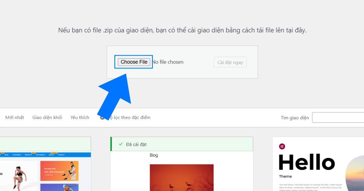 Hướng dẫn cập nhật theme WordPress chi tiết, an toàn và lưu ý trước khi update 29 Bạn bấm Chọn tệp (Choose File)