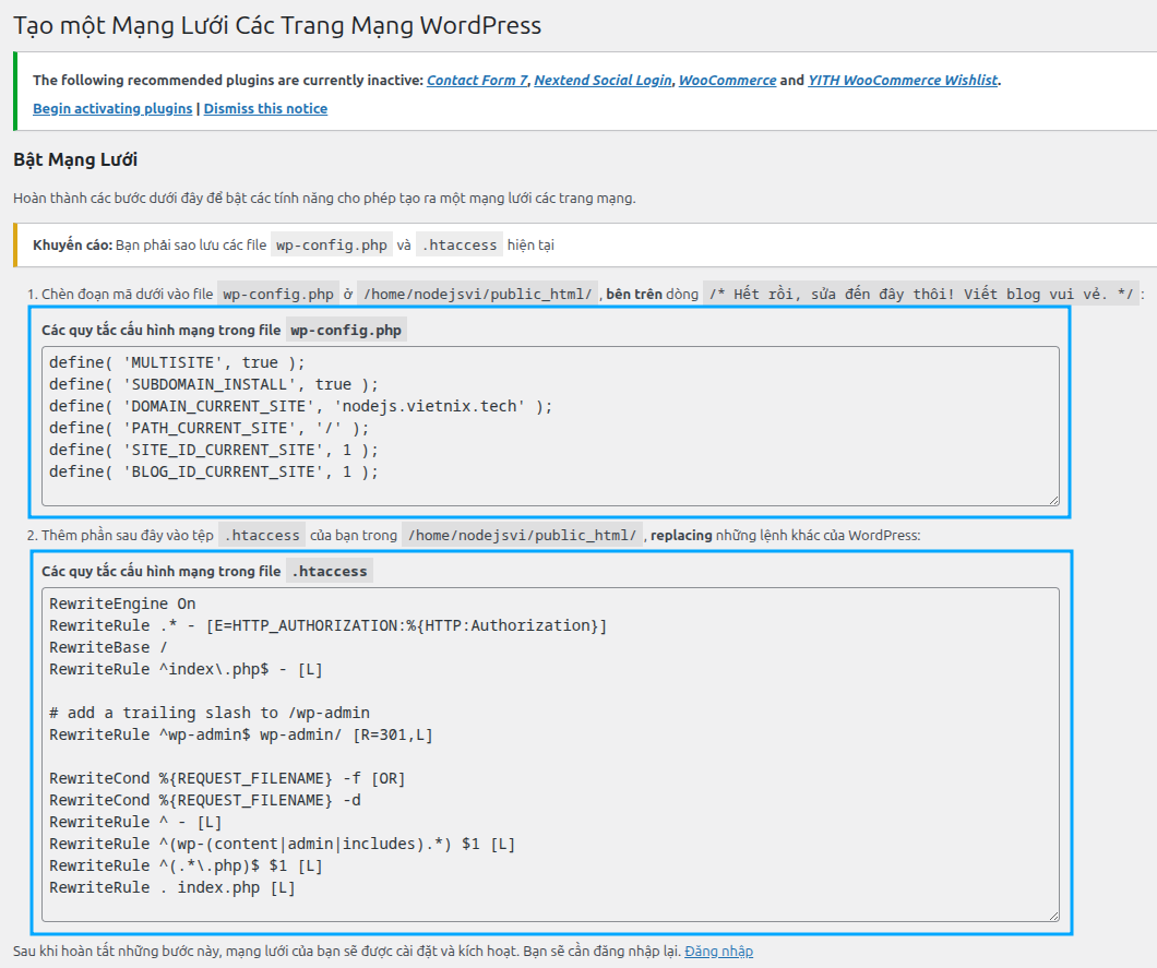 2 WordPress 1 Database: Hướng dẫn cài đặt, quản lý và tối ưu 37 Hướng dẫn cài đặt tính năng Multisite