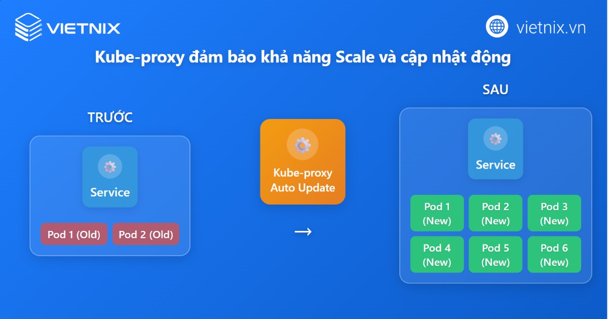 Kube-proxy đảm bảo khả năng scale và cập nhật động