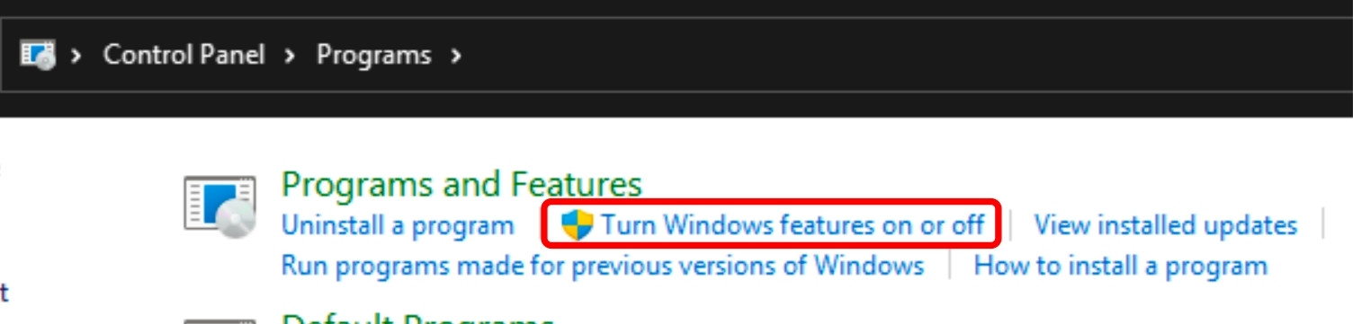 Chọn Turn Windows features on or off